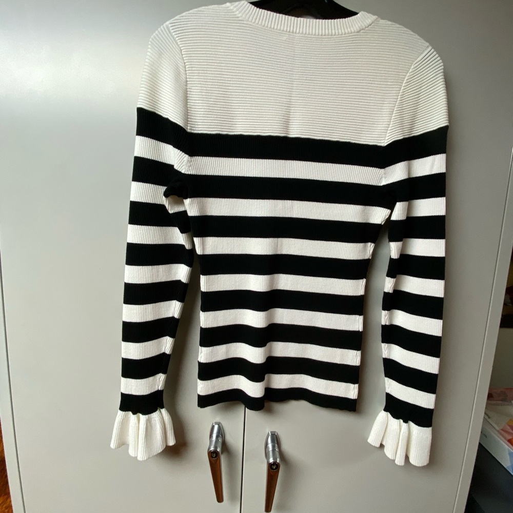 Milly Black and Ecru Striped Sweater Size L - Picture 2 of 5